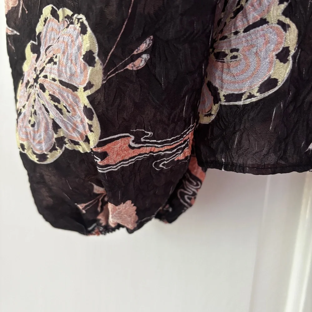 Ulla Johnson Eliza Blouse‎ Onyx Silk Blend Puff Sleeve Floral Top Size 4 Small